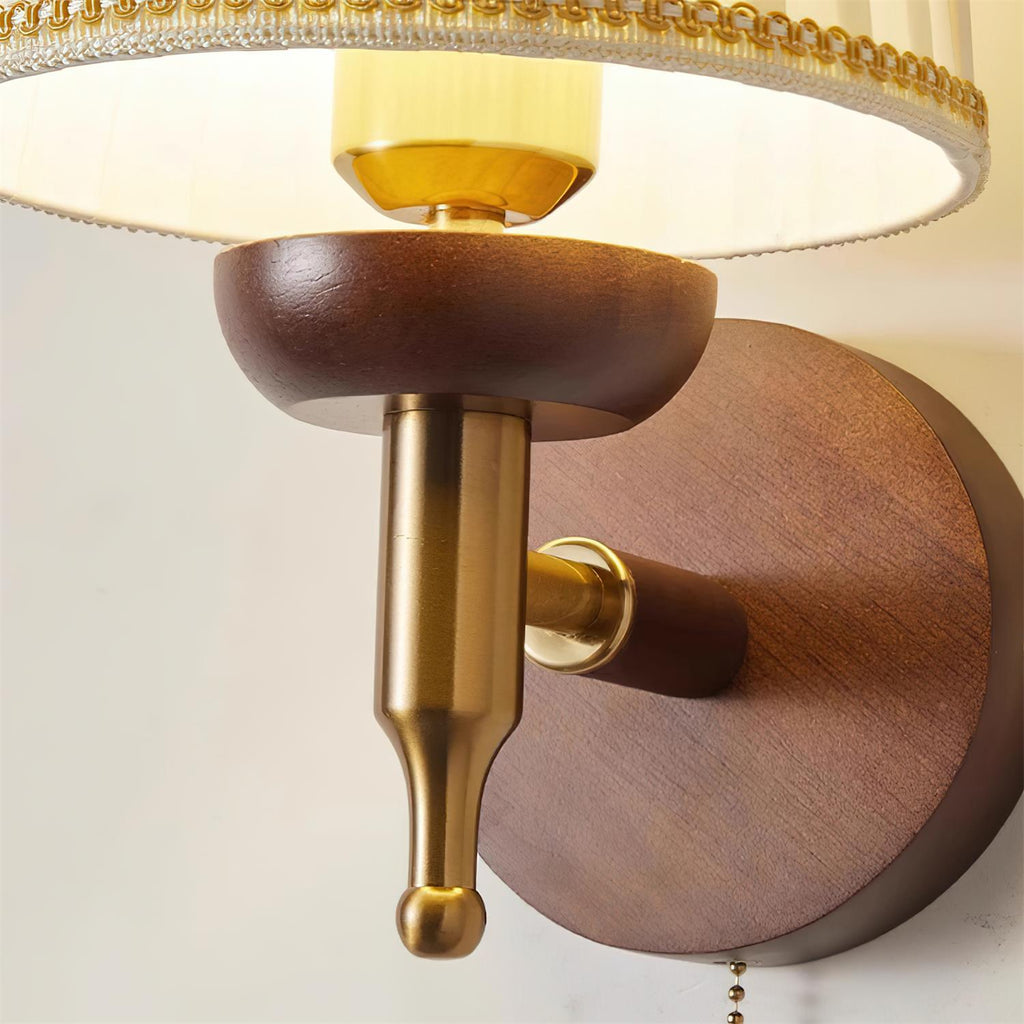 Wall Lamp Fabric Shade Modern Classic Gold Walnut Sconce Bedroom