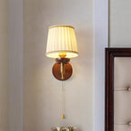 Wall Lamp Fabric Shade Modern Classic Gold Walnut Sconce Bedroom
