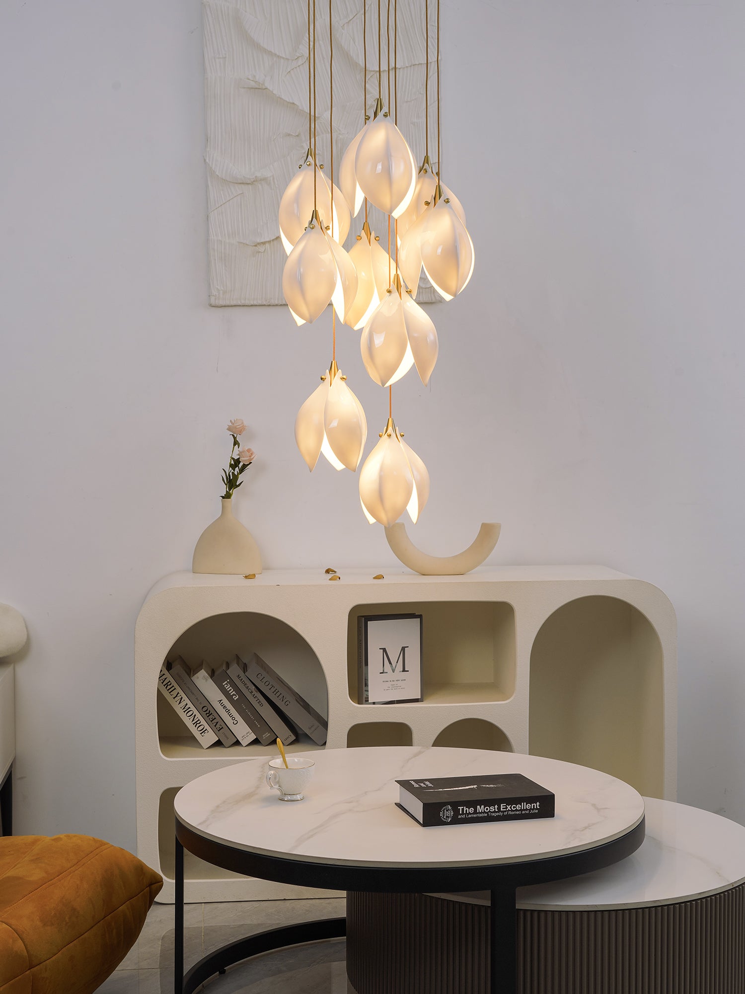 Lustra Pendant Lamp White Floral Ceramic