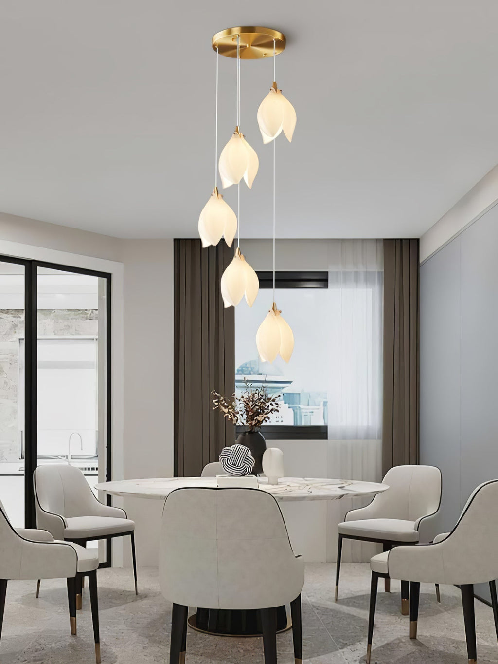 Lustra Pendant Lamp White Floral Ceramic