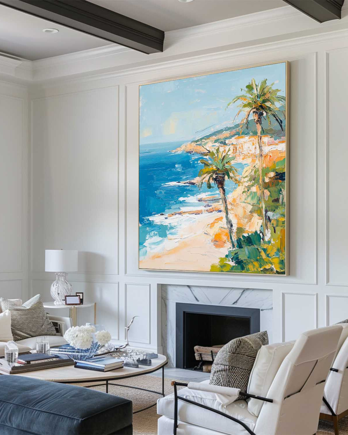 Coastal Palms Ocean Seascape Oil Painting