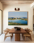 Mediterranean Lakeside Village Oil Paintin