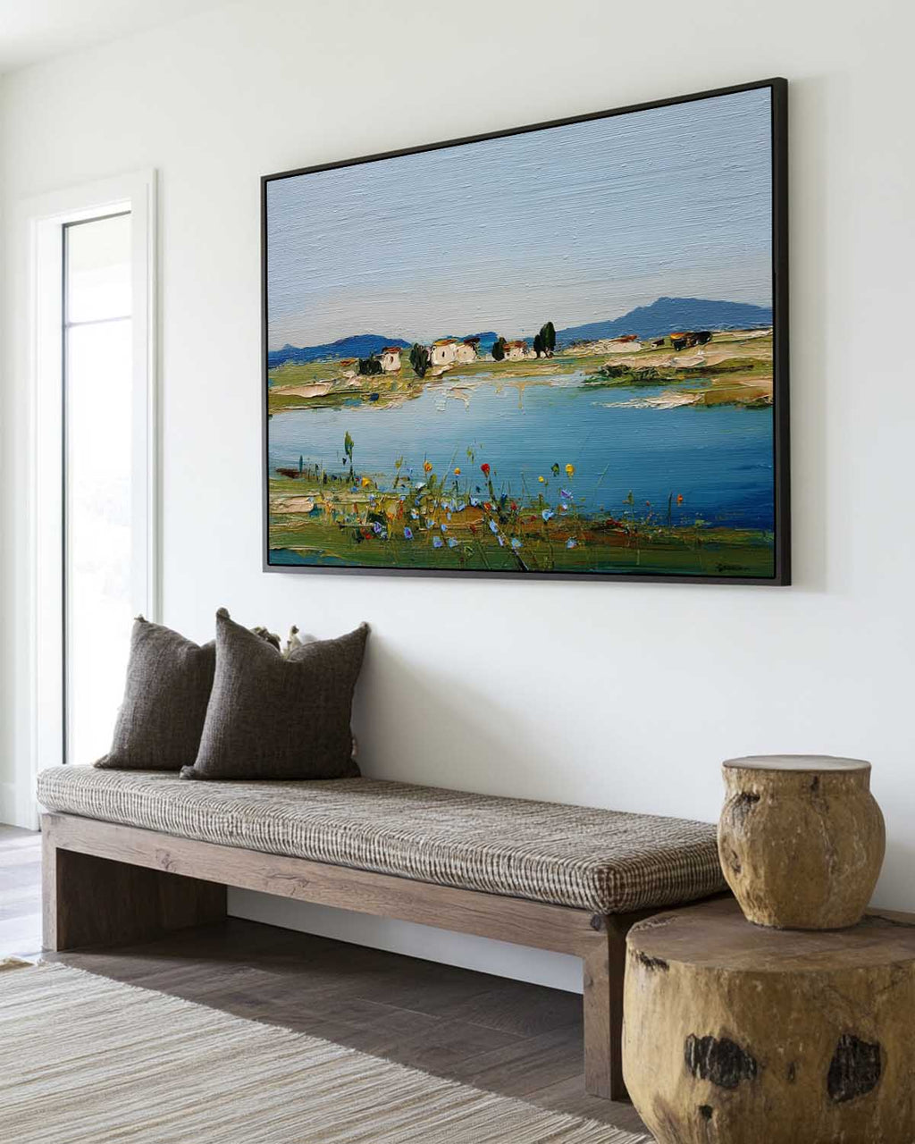 Mediterranean Lakeside Village Oil Paintin