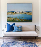 Mediterranean Lakeside Village Oil Paintin