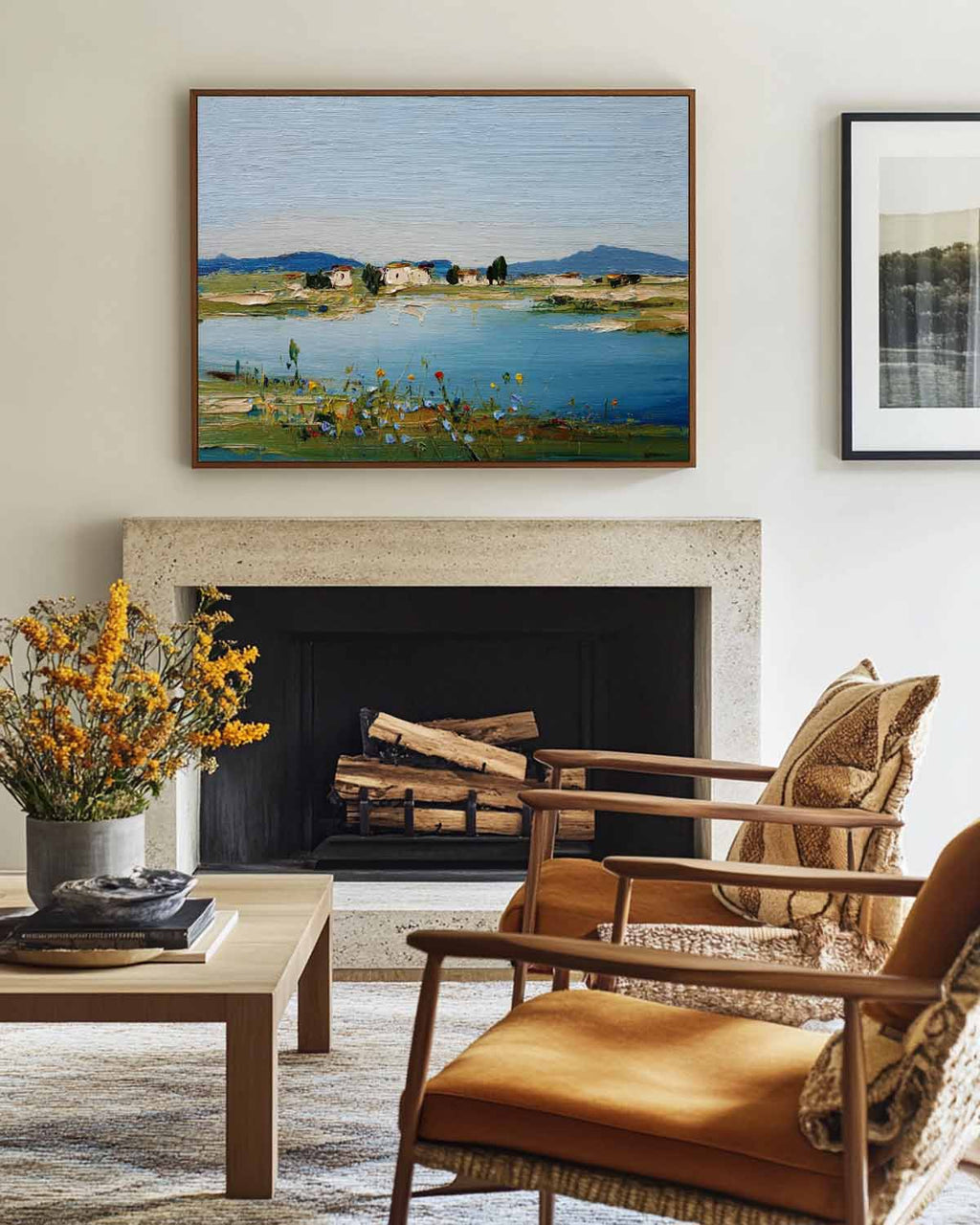 Mediterranean Lakeside Village Oil Paintin