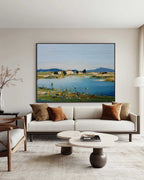Mediterranean Lakeside Village Oil Paintin