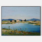 Mediterranean Lakeside Village Oil Paintin