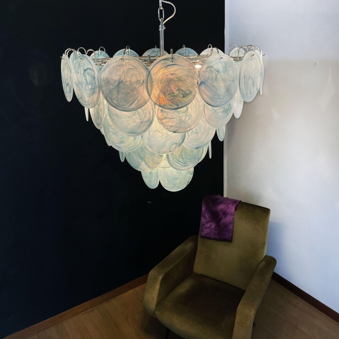 Aurora Chandelier Blue Murano Glass Disc Elegant