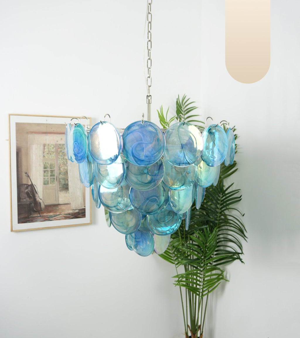 Aurora Chandelier Blue Murano Glass Disc Elegant