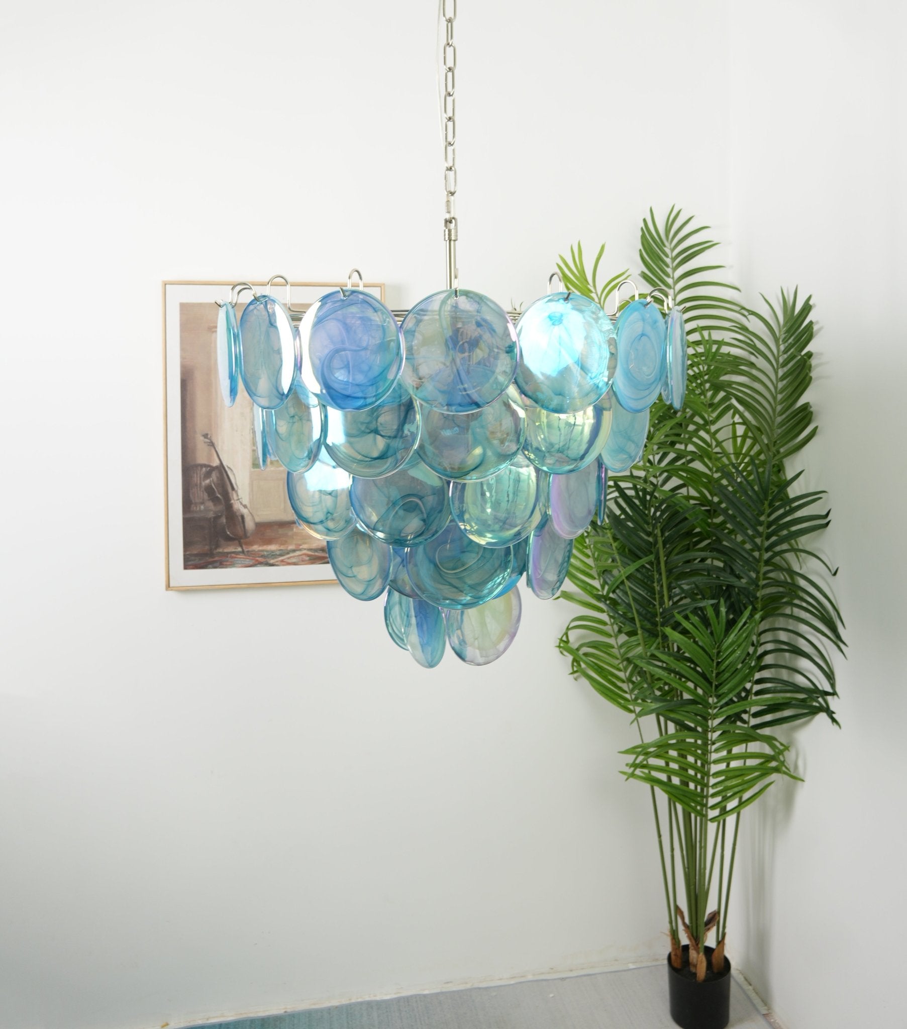 Aurora Chandelier Blue Murano Glass Disc Elegant