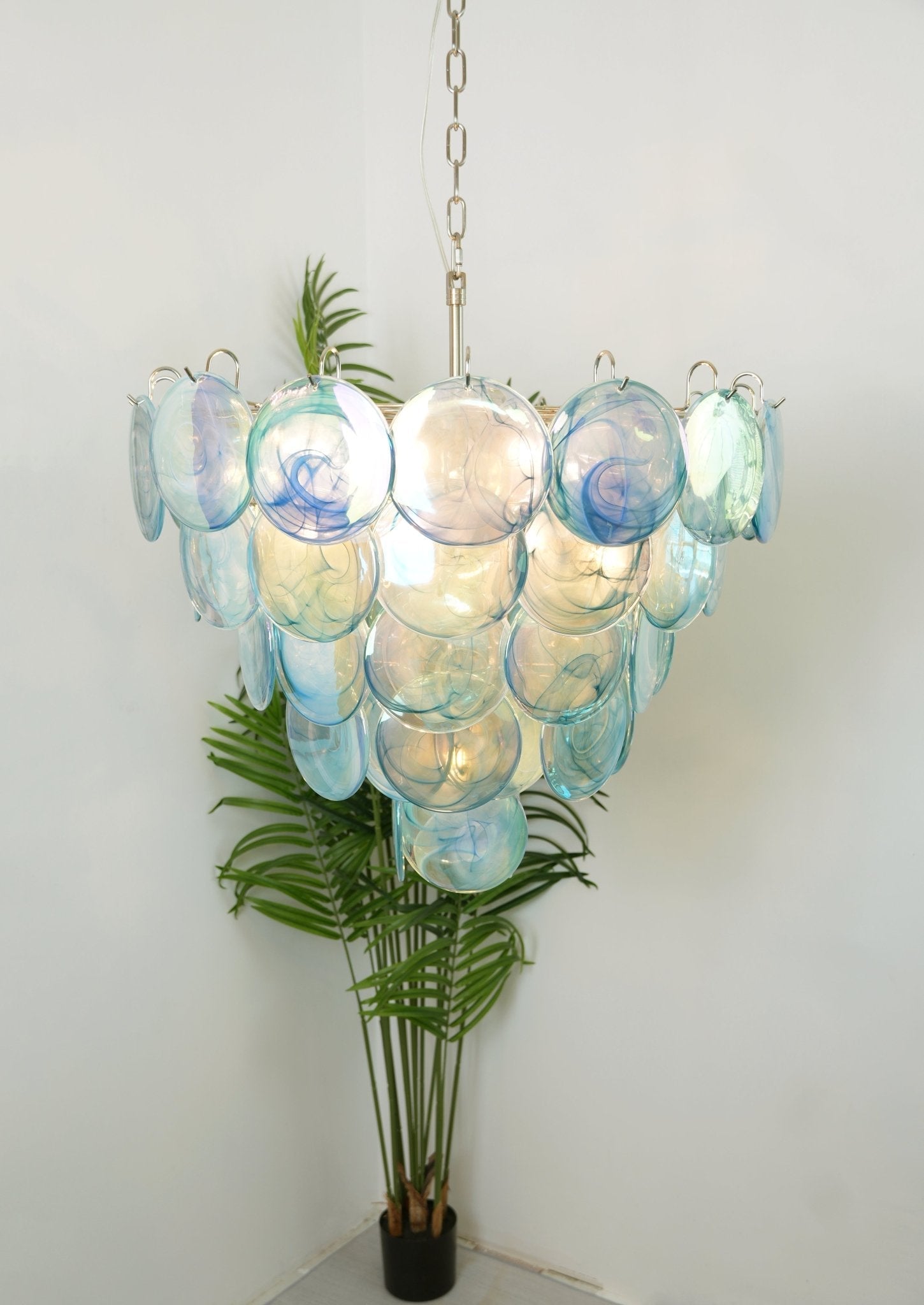 Aurora Chandelier Blue Murano Glass Disc Elegant