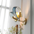 Wall Lamp Blue Ribbed Glass Ribbons Brass