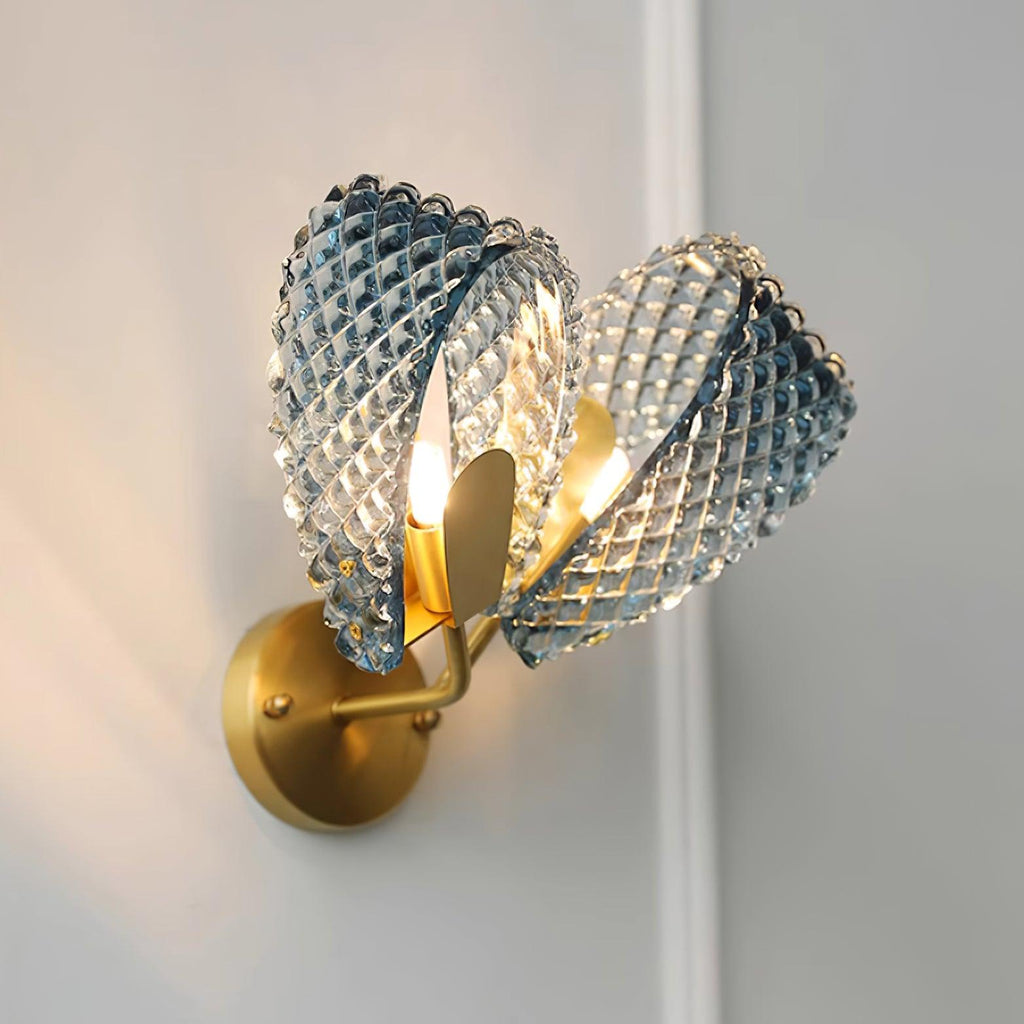 Wall Lamp Blue Ribbed Glass Ribbons Brass