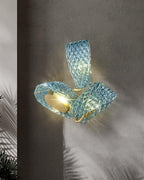 Wall Lamp Blue Ribbed Glass Ribbons Brass