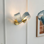 Wall Lamp Blue Ribbed Glass Ribbons Brass