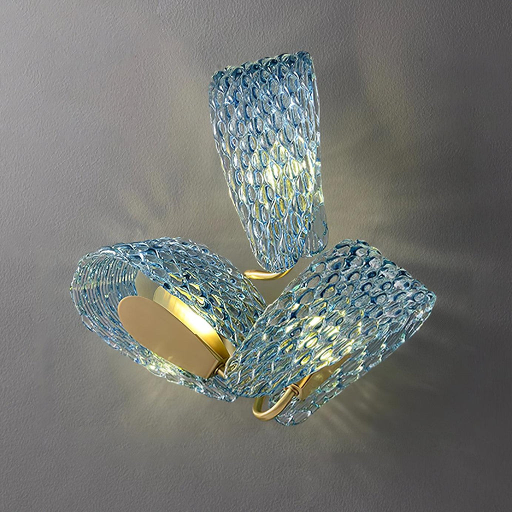 Wall Lamp Blue Ribbed Glass Ribbons Brass