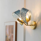 Wall Lamp Blue Ribbed Glass Ribbons Brass