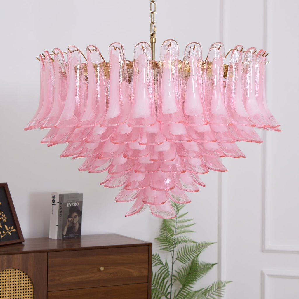 Aurora Chandelier Blush Pink Murano Glass Petals Elegant