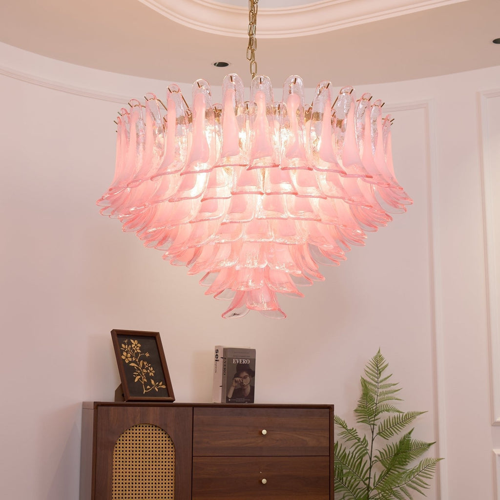 Aurora Chandelier Blush Pink Murano Glass Petals Elegant