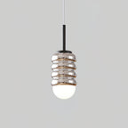 Pendant Light Ribbed Ceramic  Brass Midcentury