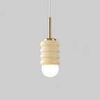 Pendant Light Ribbed Ceramic  Brass Midcentury