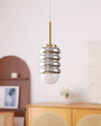 Pendant Light Ribbed Ceramic  Brass Midcentury