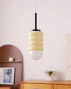 Pendant Light Ribbed Ceramic  Brass Midcentury