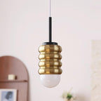 Pendant Light Ribbed Ceramic  Brass Midcentury