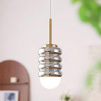 Pendant Light Ribbed Ceramic  Brass Midcentury
