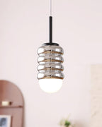 Pendant Light Ribbed Ceramic  Brass Midcentury