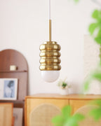 Pendant Light Ribbed Ceramic  Brass Midcentury