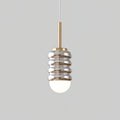 Pendant Light Ribbed Ceramic  Brass Midcentury