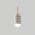 Pendant Light Ribbed Ceramic  Brass Midcentury