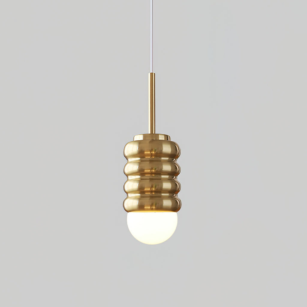 Pendant Light Ribbed Ceramic  Brass Midcentury