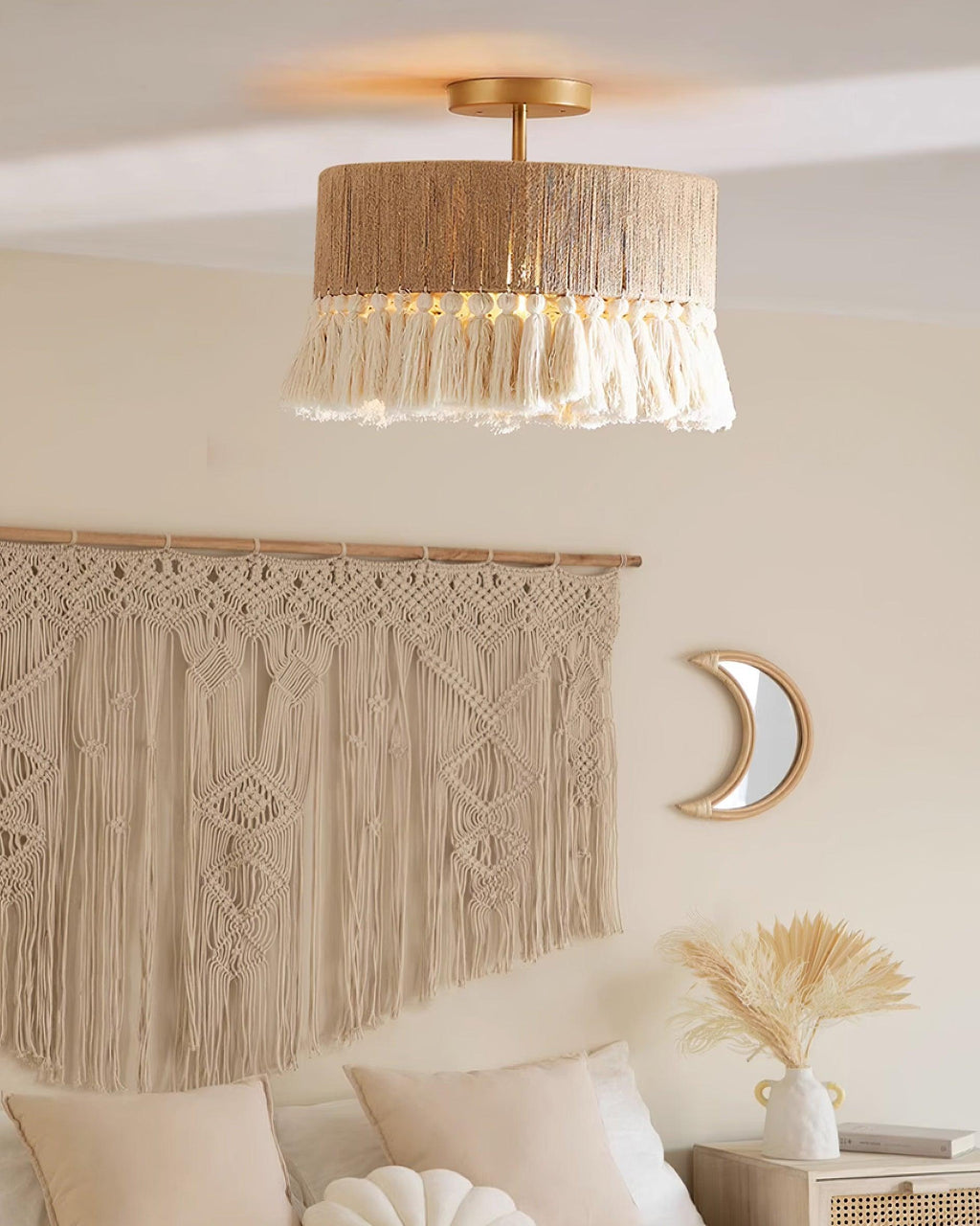 Pendant Lamp Cotton Yarn Shade Ruffled Fringe Boho Handmade