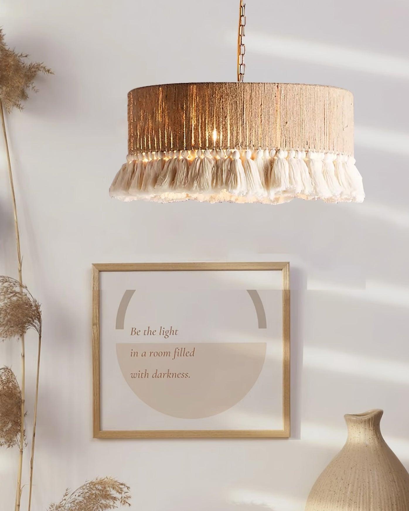 Pendant Lamp Cotton Yarn Shade Ruffled Fringe Boho Handmade