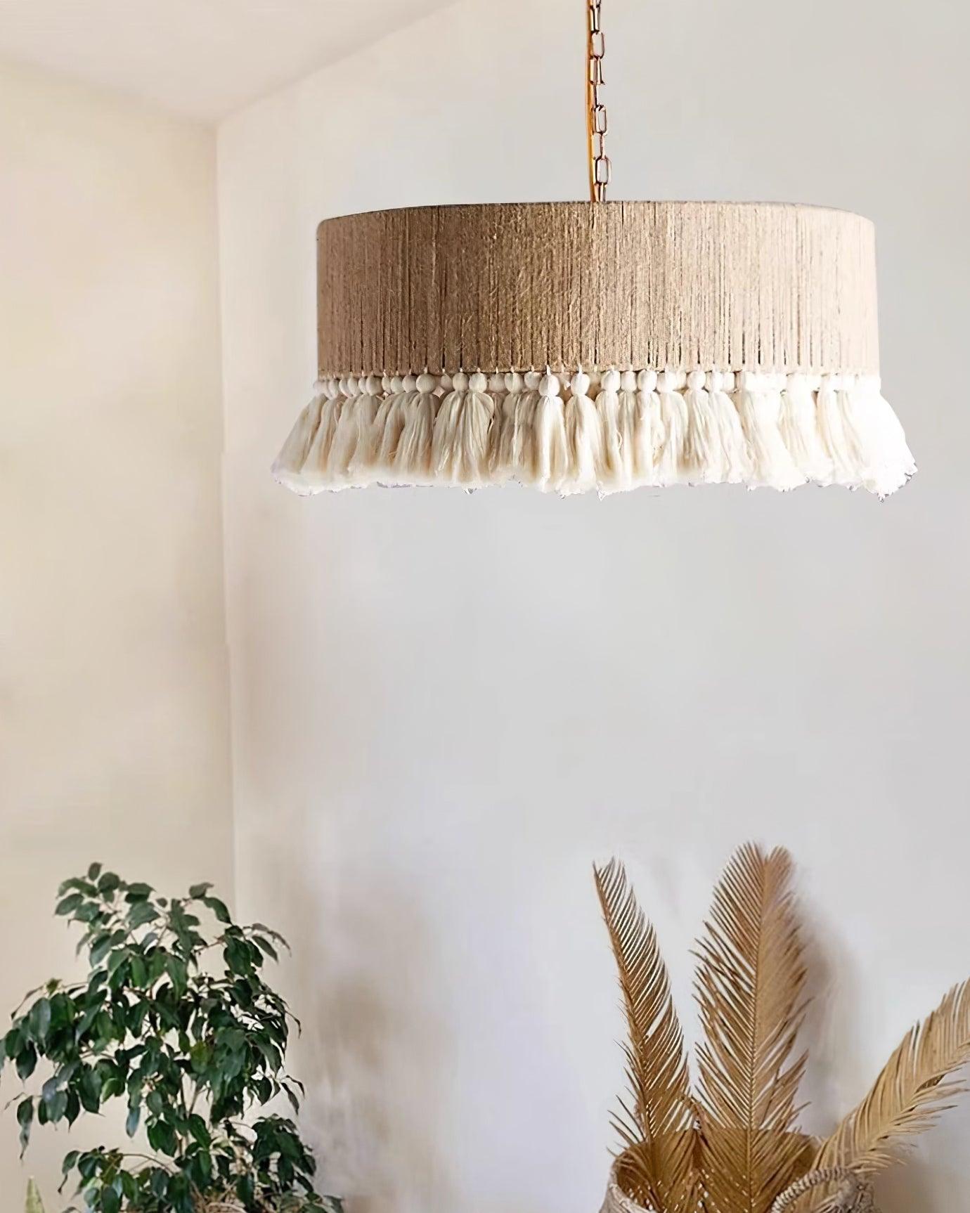 Pendant Lamp Cotton Yarn Shade Ruffled Fringe Boho Handmade