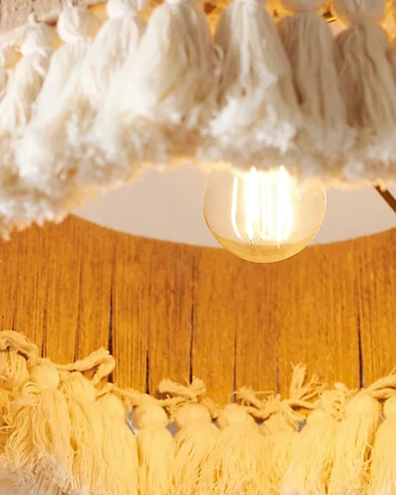 Pendant Lamp Cotton Yarn Shade Ruffled Fringe Boho Handmade