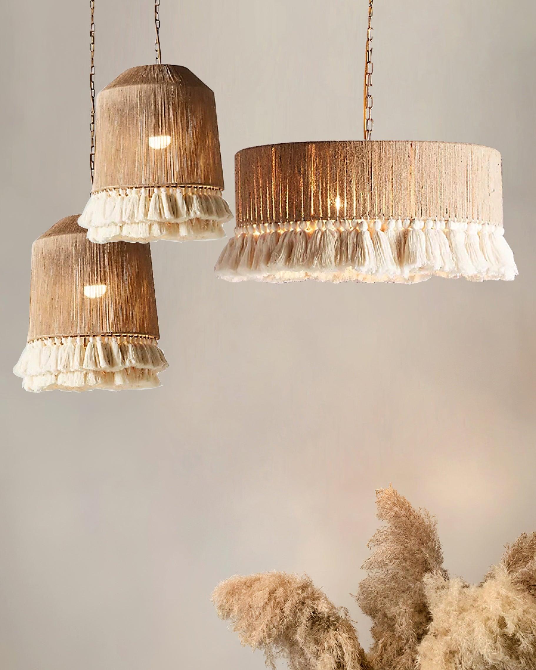 Pendant Lamp Cotton Yarn Shade Ruffled Fringe Boho Handmade