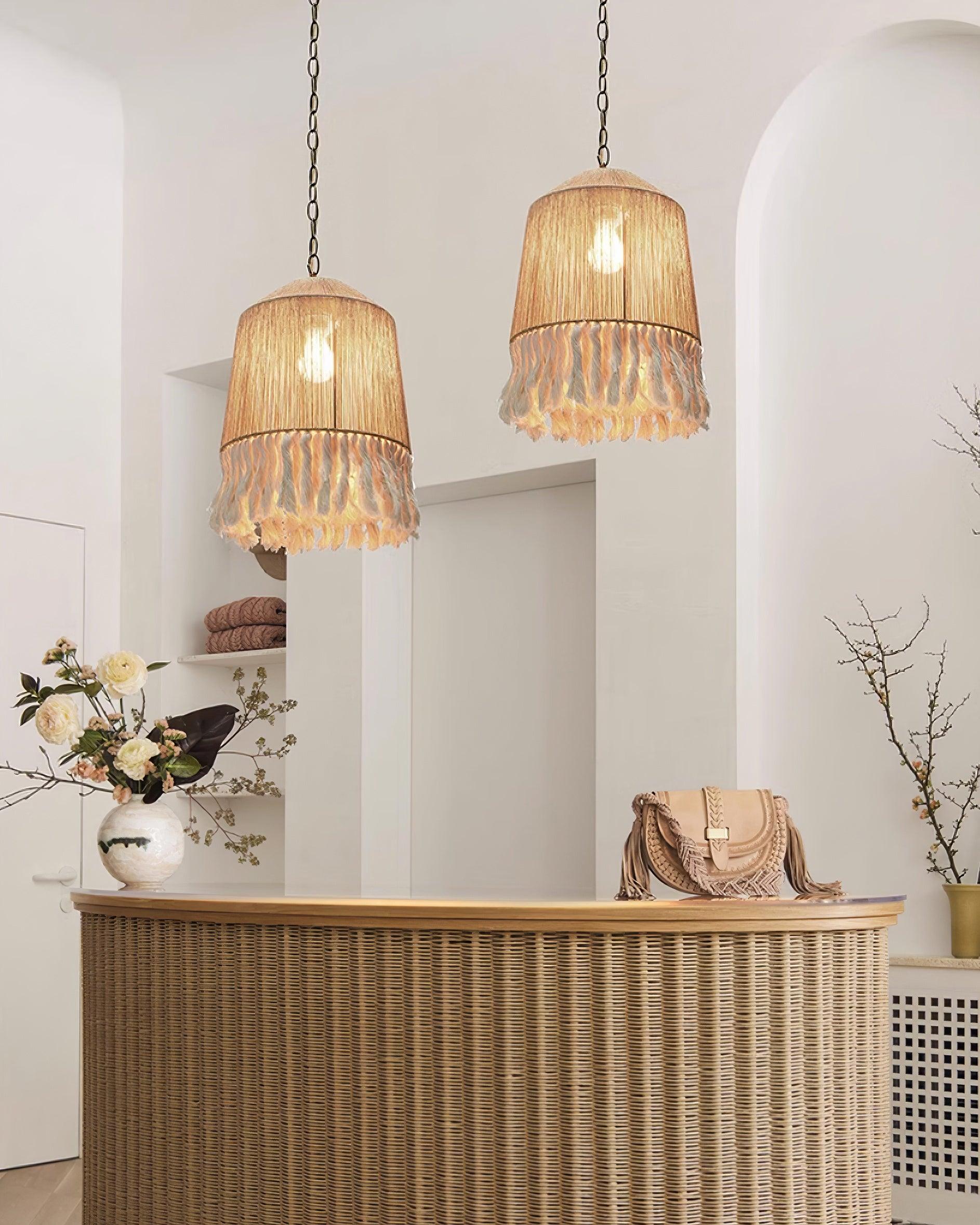Pendant Lamp Cotton Yarn Shade Ruffled Fringe Boho Handmade