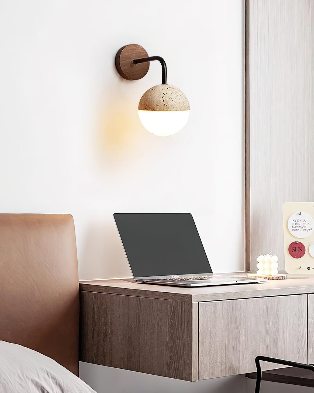 Ritta Wall Lamp Travertine & Hemisphere