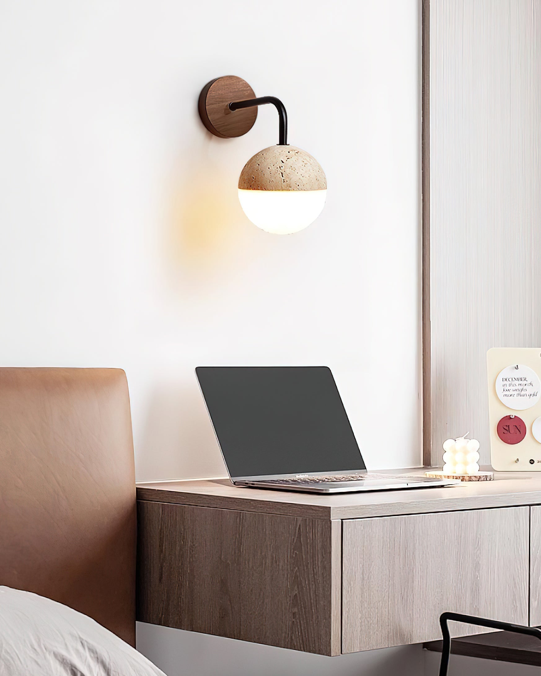 Ritta Wall Lamp Travertine & Hemisphere