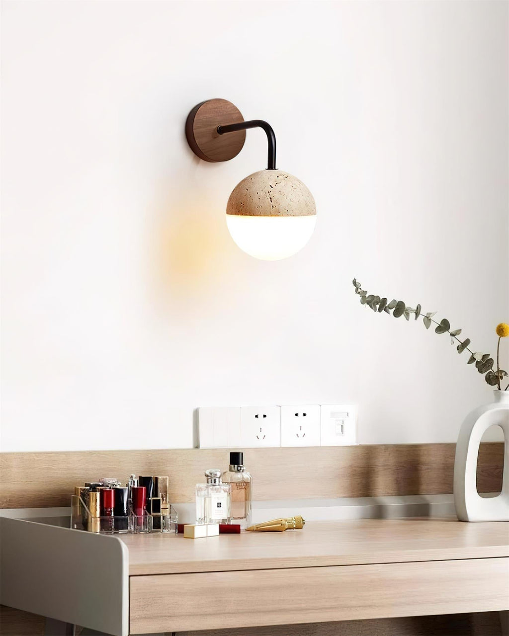 Ritta Wall Lamp Travertine & Hemisphere