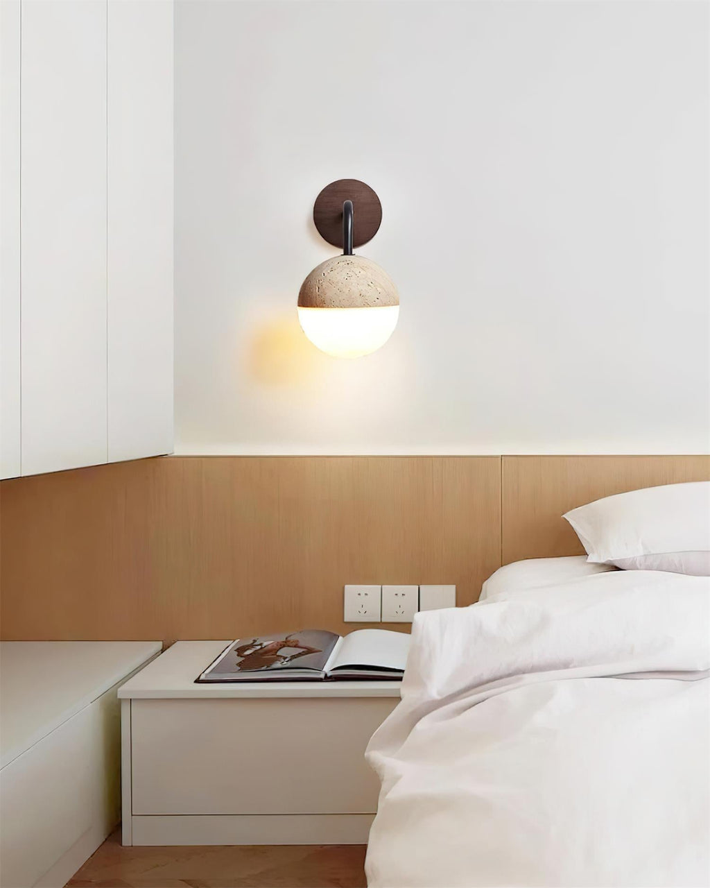 Ritta Wall Lamp Travertine & Hemisphere