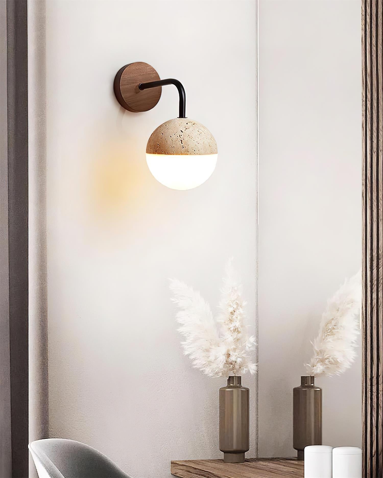 Ritta Wall Lamp Travertine & Hemisphere