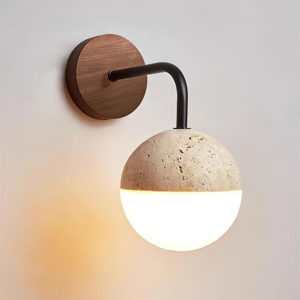 Ritta Wall Lamp Travertine & Hemisphere