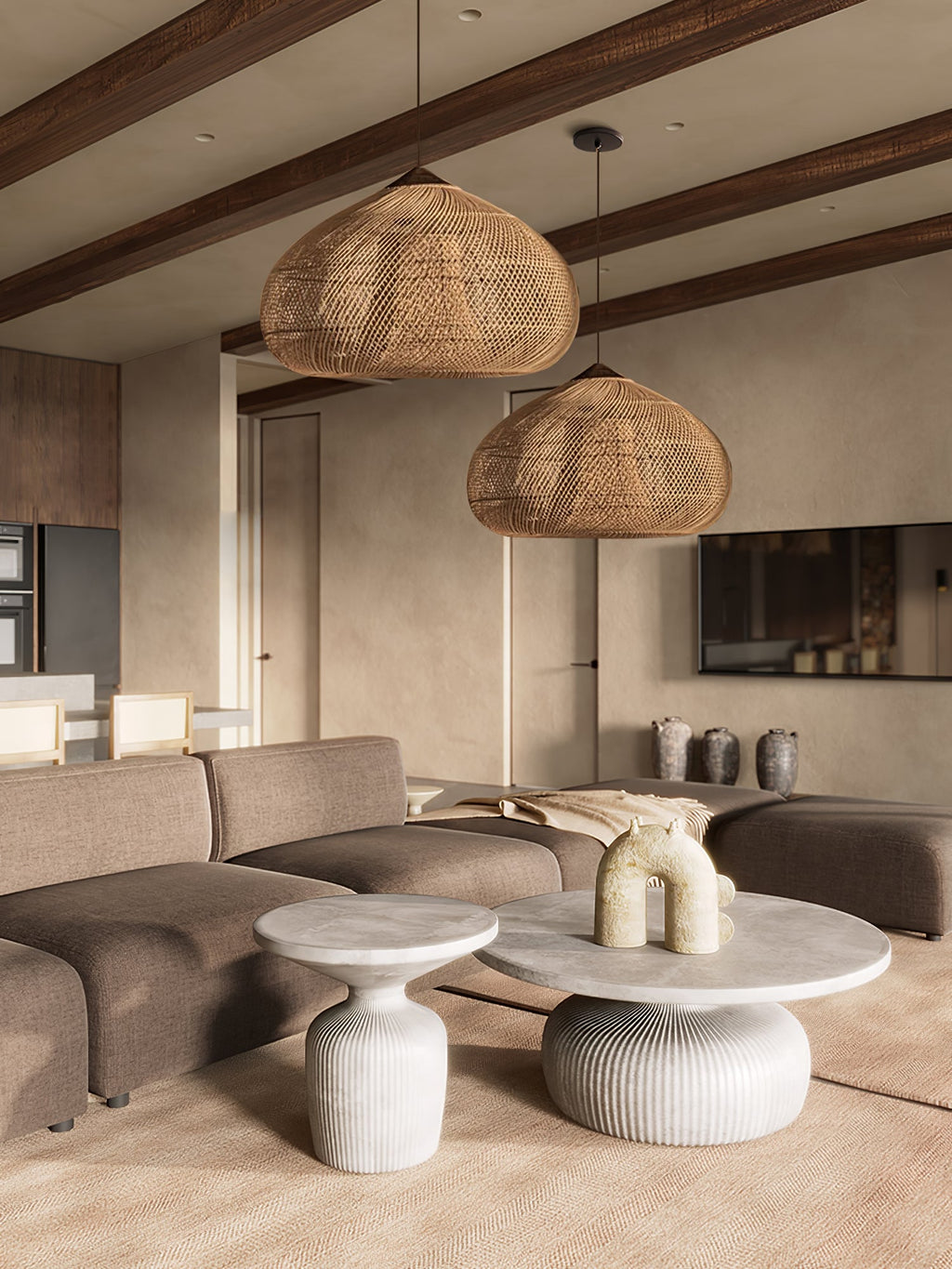 Solavn Light Pendant in Wood of Rattan - Kingsley Beaumont