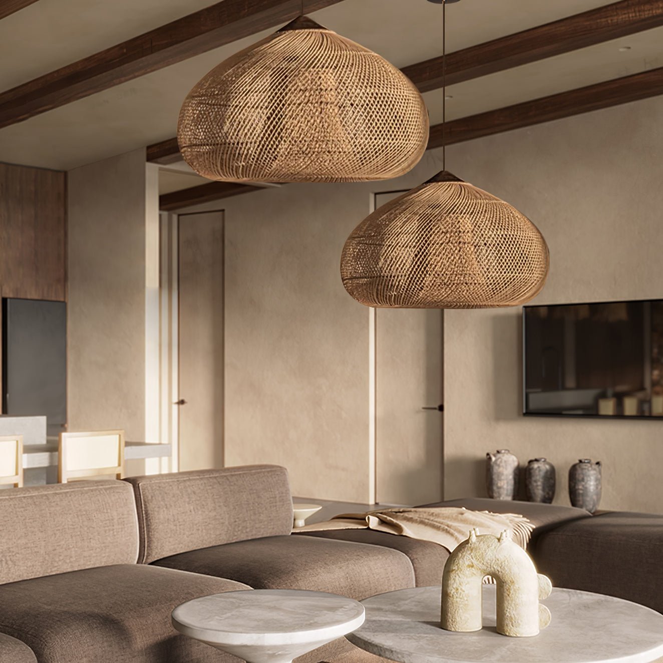 Solavn Light Pendant in Wood of Rattan - Kingsley Beaumont