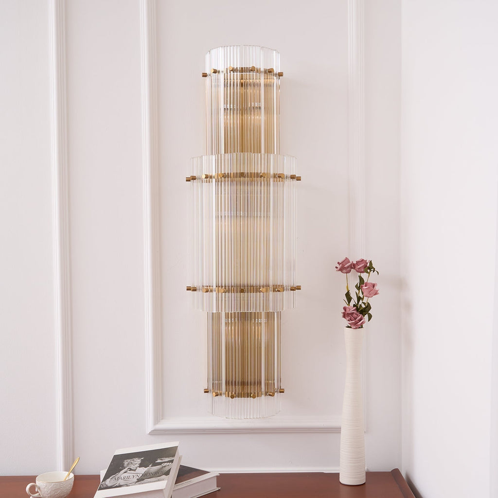 Aurora Wall Light Layered Glass Rods Copper Modern Vertical