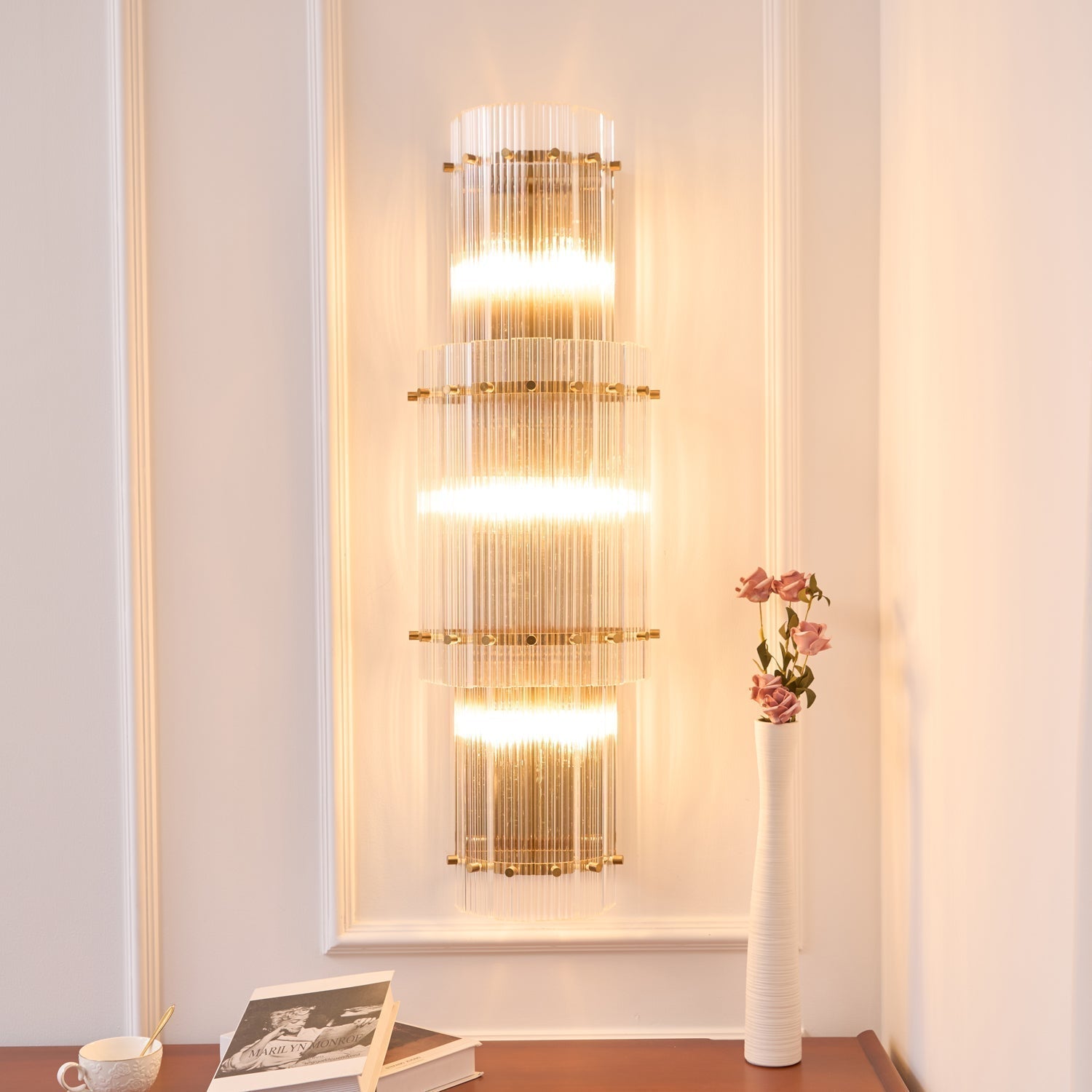 Aurora Wall Light Layered Glass Rods Copper Modern Vertical
